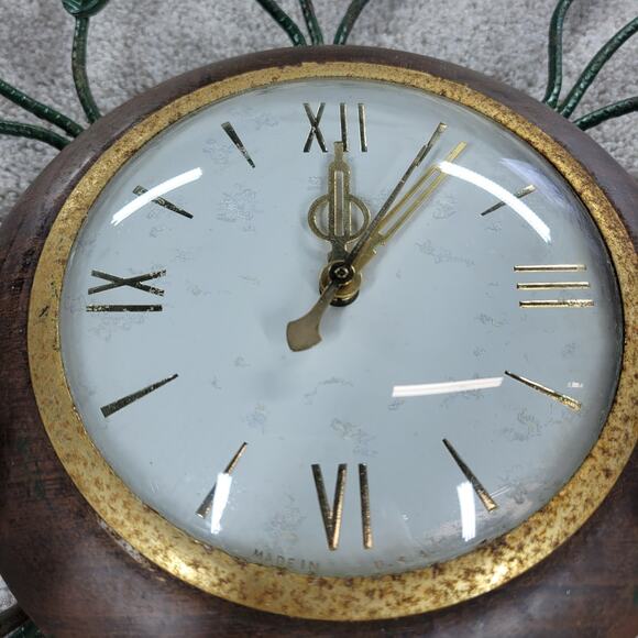 Vintage Wall Clock Light 29" Gold Green Brass Mid Century Leaf Vine Metal Tested - Picture 15 of 16